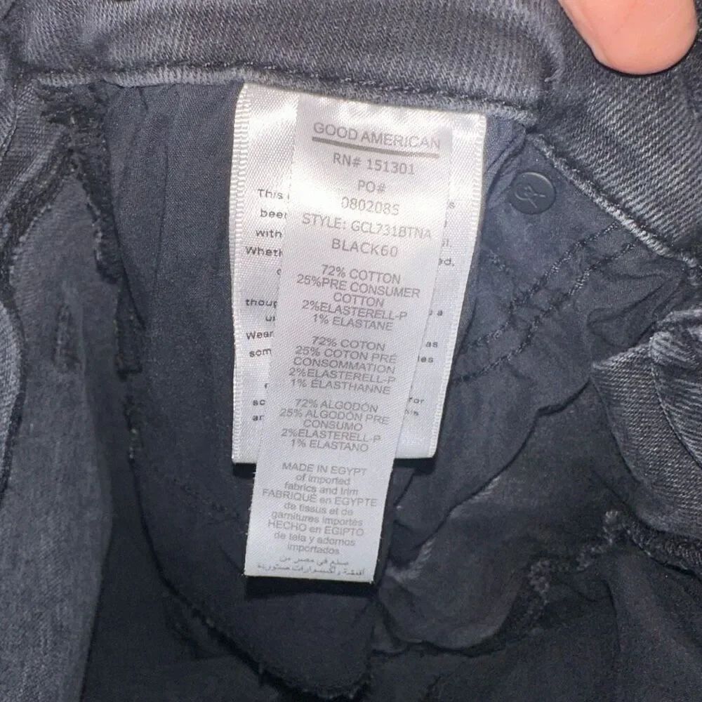 Good American washed black high rise ankle raw hem jeans - Picture 3 of 4